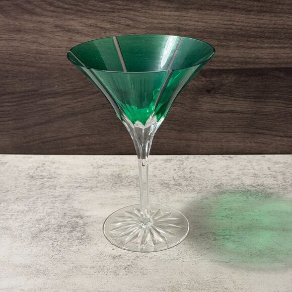 Vintage 80s Ajka Castille Albinka Green Cut to Clear S/Four Martini Glasses MINT - Picture 2 of 11